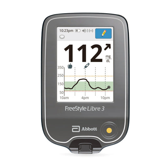 FreeStyle Libre 3 Reader scanning FreeStyle Libre 3 Sensor for at-home blood sugar monitoring, convenient and accurate, Free Shipping