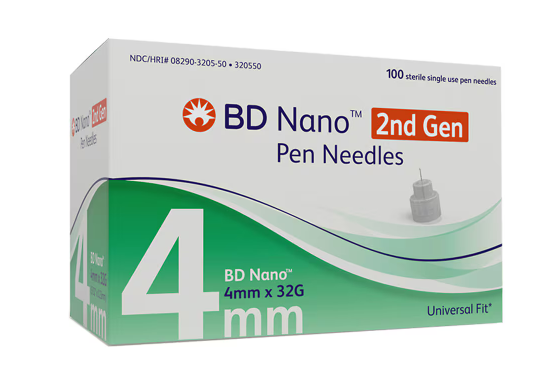 BD Nano 2nd Gen pen needles 4mm x 32G for insulin injection