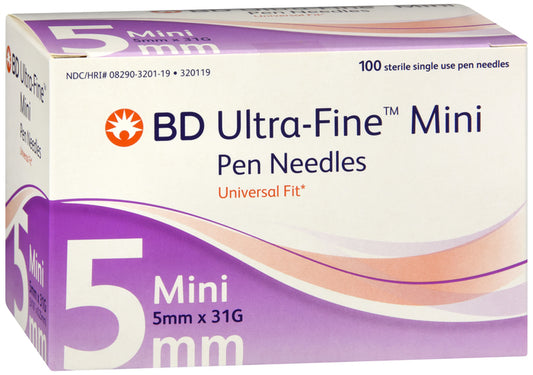 BD Ultra-Fine Mini Pen Needles 31G x 5mm – sterile, disposable insulin pen needles for safe, comfortable, and accurate diabetes injections.