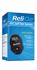 ReliOn ATC Self Test System packaging with digital device on a white background