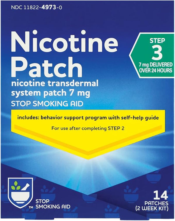 Rite Aid Step 3 Nicotine Patch 7 mg, 14 Count box for quitting smoking and vaping