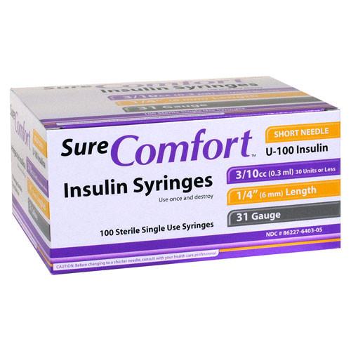 SureComfort 3/10cc insulin syringes with 6mm 31G ultra-fine needle for comfortable and precise insulin injections